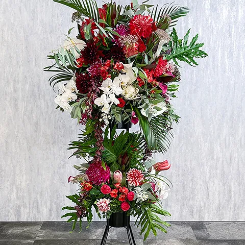 グリーンとお花のスタンド花360度展開