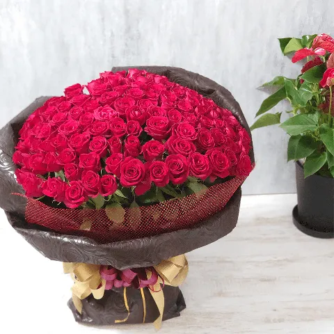 赤バラ100本の花束